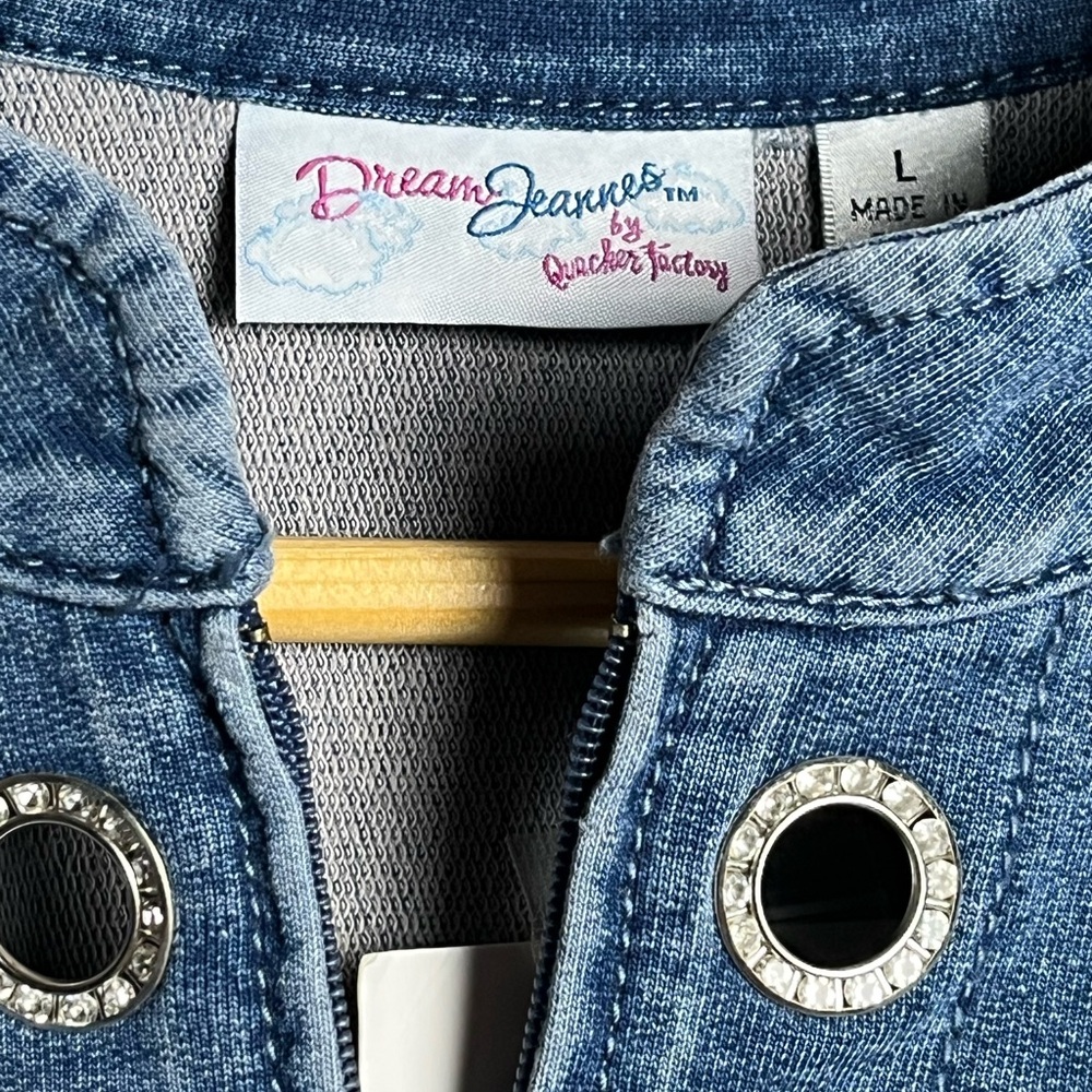DreamJeannes Quacker Factory Blue Jean Jacket with Rhinestone Eyelet Accents - Picture 5 of 8